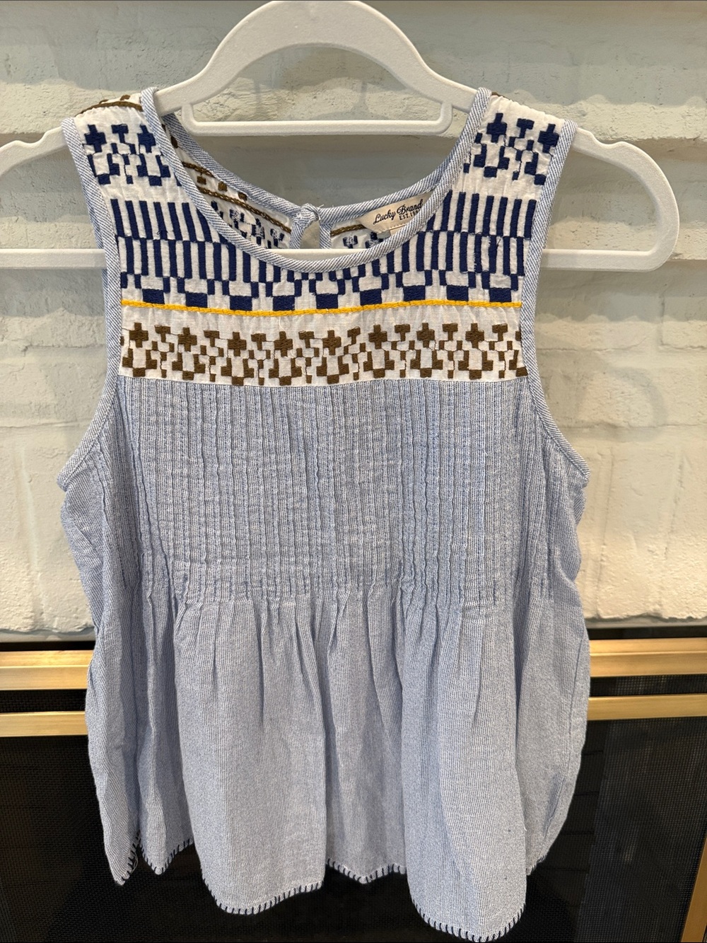 Lucky Brand Light Blue Embroidered Sleeveless Tank
